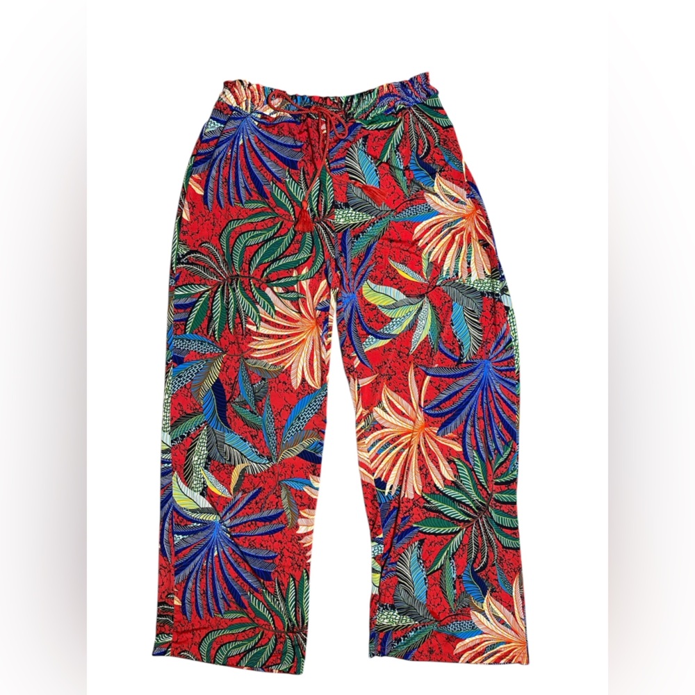 Tropical Print Cropped Pants